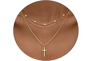 14K Gold Plated Dainty Cross Necklace Set for Women