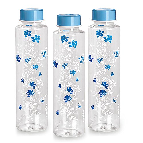 Image of Cello Tulip PET Fridge Bottle Set, 1 Litre, Set of 3, Dark Blue