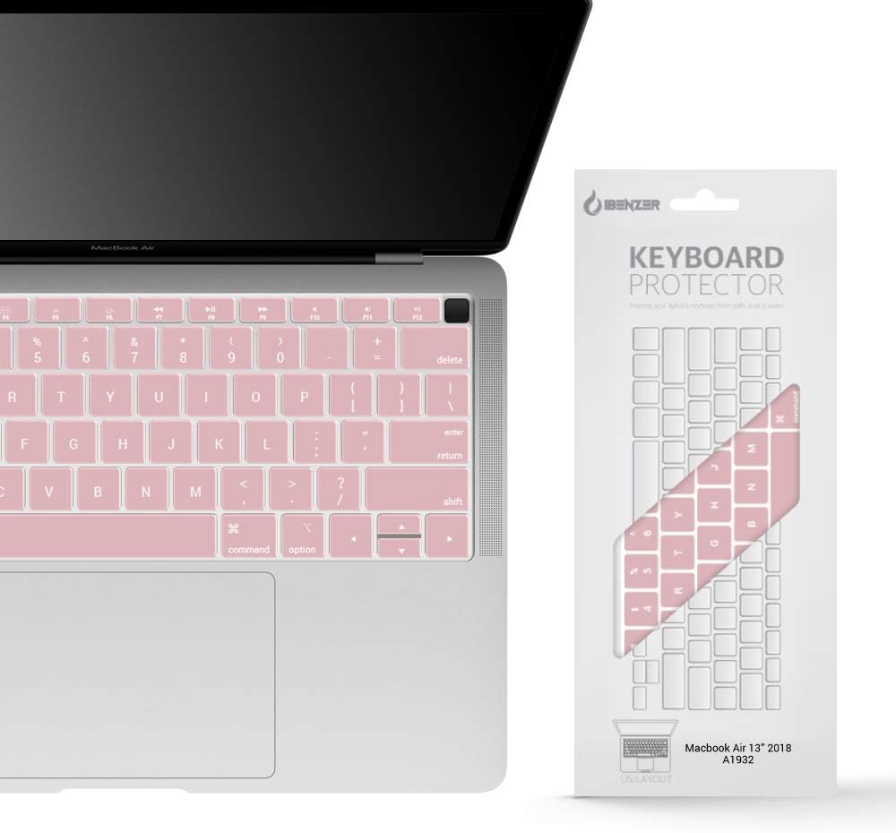 iBenzer MacBook Air 13 Inch A1932 Keyboard Cover, Macaron Series Silicone Keyboard Cover for Newest MacBook Air 13’’ Retina 2018 Release with Touch ID, Rose Quartz MKC07RQ