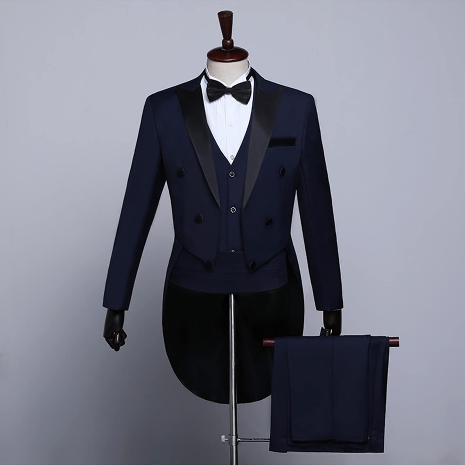 Mens Formal Tuxedo Jacket Set Solid Slim Fit Tailcoat Blazer Sets Swallowtail Dinner Party Wedding Tux Dress Coat (Dark Blue 1,XX-Large)