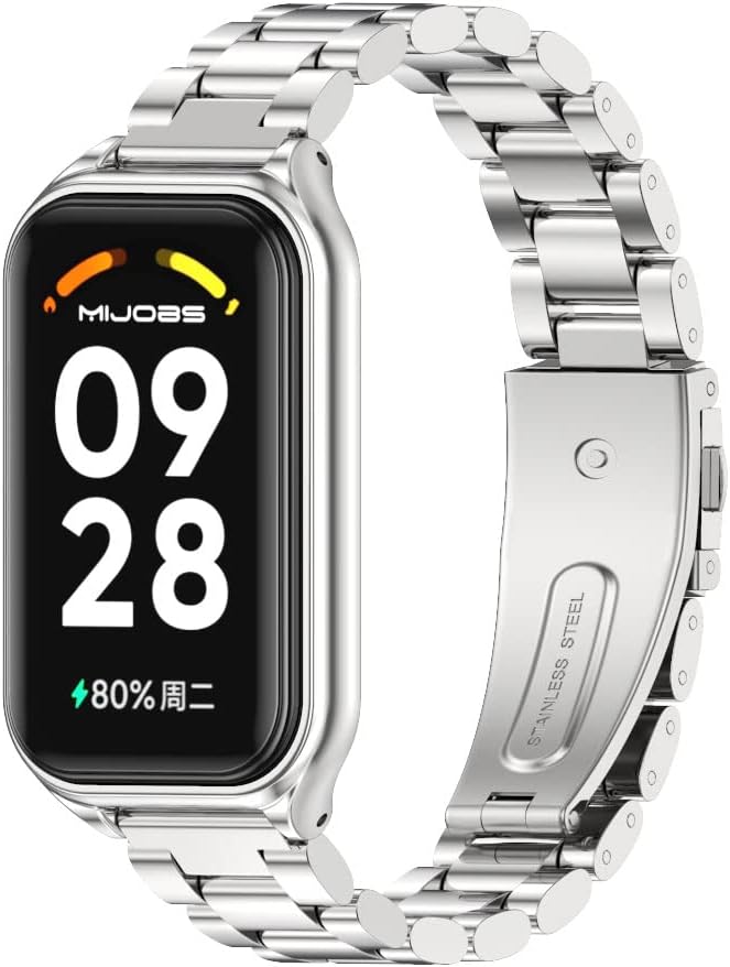 MIJOBS Strap for Xiaomi Smart Band 8 Active/Redmi Smart Band 2 Zinc Alloy Replacement Wrist WatchBand for Xiaomi Mi Band 8 Active Fitness Tracker