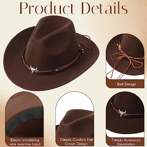 Foaincore 4 Pcs Cowboy Unisex Western Hat American Faux Fur Felt Hats Outback Wide Brim Travel Cap For Men Women Halloween thumb #2