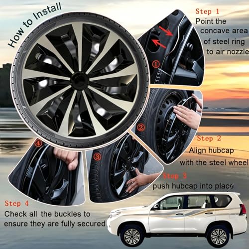 Image of Hubcap Wheel Covers Replacement R16 Size Hub Caps Universal-Fit Steel Wheel Rim Cap ABS Tire Cover for Most Cars Trucks SUV Sedans -Set of 4(16-inch,Silver-Black)