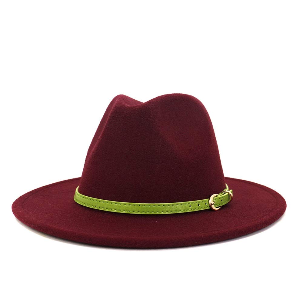 LLPBUA-CZAPKA Nowa Wiosna Lato Jesień Zima Elegancki Kapelusz Fedora Płaski Top Szeroki Rondo Fedora Bawełniany Damski Filcowy Turban Kapelusz Pas Młodzieżowy (Kolor: Magenta, Rozmiar: 59-60cm)