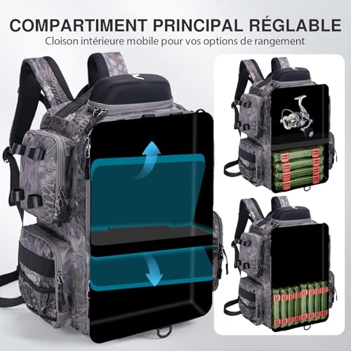 Goture Sac de Pêche 45L Sac à Dos Étanche Oxford 900D avec Porte-Cannes – vue 4