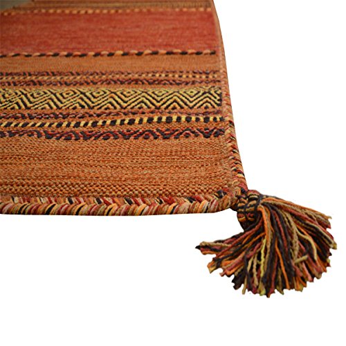 Tapis KILIM orange fait main en coton chenille style authentique