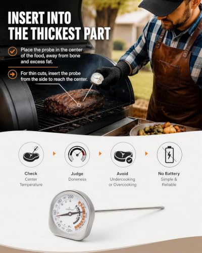 Image of Leave in Probe Meat Thermometer Oven Safe Dual Pointer Dial BBQ Grill