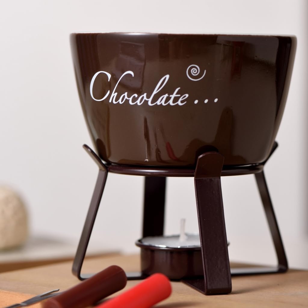 Fondue Pots Set with Fork for Chocolate,Cheese Tealight Porcelain Melting Pots
