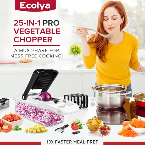 Image of 25-in-1 Vegetable Chopper & Mandoline Slicer - Food Chopper with Container & Veggie Spiralizer - Vegetable Cutter, Dicer, and Slicer for Salad, Onion, Potato, and Tomato - Kitchen Gadget - 13 Blades