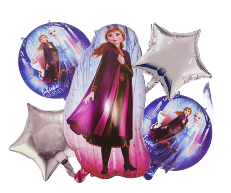MPS My Party Suppliers Set of 5 Frozen Theme Foil Balloon for Birthday Decoration, princess Theme Party, Frozen Princess Gift Ideas for Girls, Cartoon Foil Balloon, Gift Item, Elsa Anna balloons