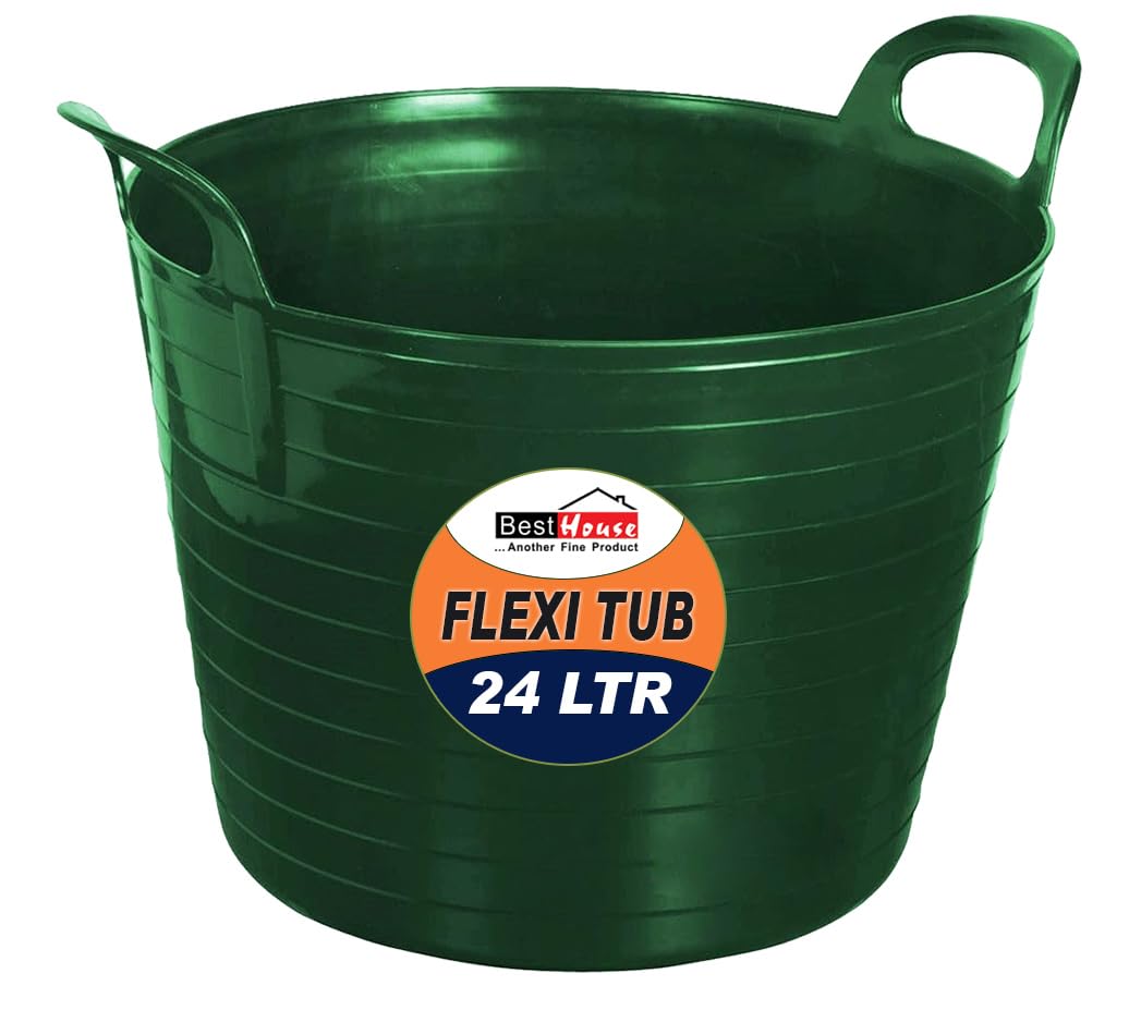 Best House | 1 Pc of Flexi Tub with Handles | 24 Litres | Green | Garden Tubs | Plastic Storage Container for Home, Washing, Garden Waste and DIY Projects - (Pack of 1)