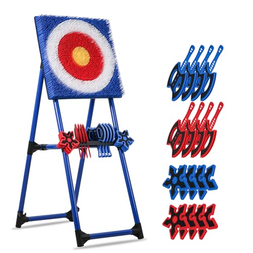 KAINOKAI Lot de 8 haches avec cible à poils réglables – Jeu d'intérieur et d'extérieur, haches de lancer portables et sûres pour activités de jardin, cour et carnaval (bleu)