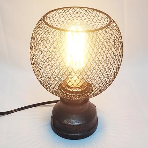 WOERFU Industrial Table Lamp, Vintage Rustic Bedside Edison Desk Lamp Metal Cage Steampunk Nightstand Lamp for Living Room,Bedroom or Den (with Light cage) Cover