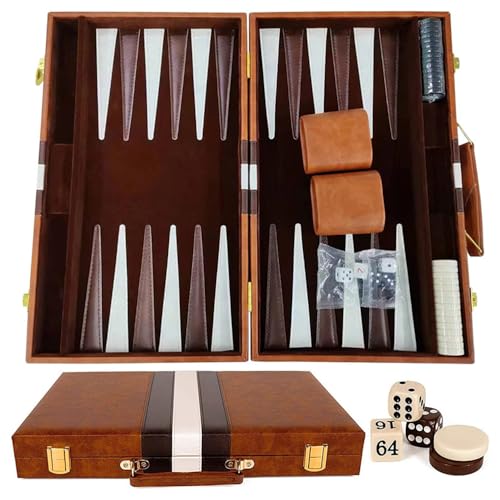 Nzkeuf Juego de Backgammon, 11' Set Backgammon con Estuche de Cuero Cubilete, Funda de Juego de Mesa de Estrategia Clásica para Adultos y Niños