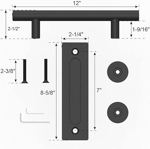 Miniatura 6 de WINSOON 2 manijas de puerta corrediza de granero de 12 pulgadas, herrajes negros con diseño de doble cara, kit de manijas de puerta de granero para