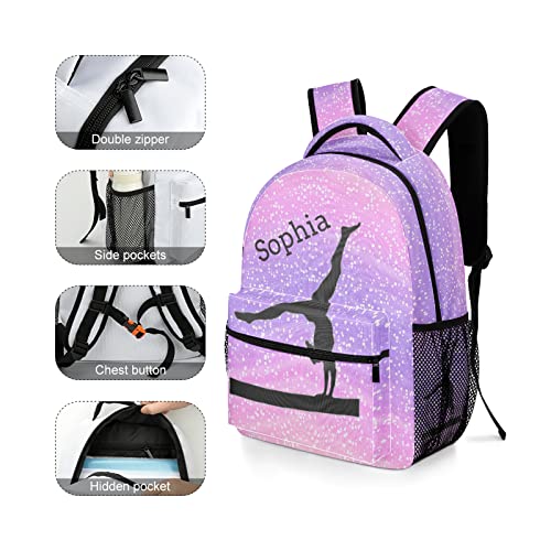 Girls Gymnastics Abstract Backpack Personalized Book Bag Sport Casual Hiking Camping Pack with Name4