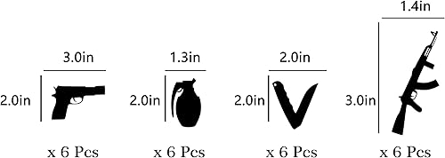 Miniatura 2 de Decoración para magdalenas, 24 unidades, pistolas, metralletas, granadas, sables, purpurina negra, temática militar, decoración para cupcakes para