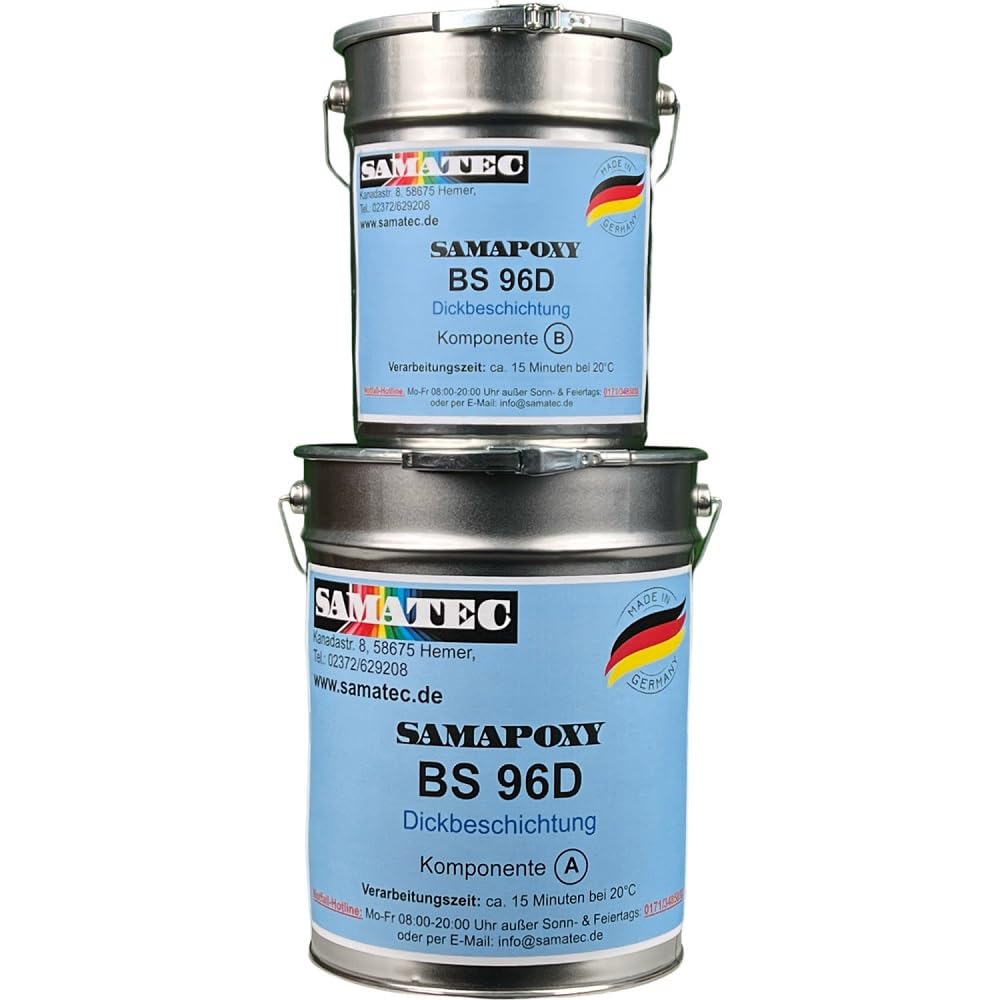 2K Epoxy Dickbeschichtung Verlaufsbeschichtung Bodenbeschichtung Abdichtung für Hallenboden, Werkstattboden, Garagenboden SamaPoxy BS96D 10Kg (RAL 7001 Silbergrau)
