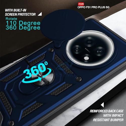Image of Luxe Back Cover Compatible for Oppo F31 Pro Plus | D10 Tough Armor Case | Sliding Camera Shield | 360 Protection | Kickstand Ring Holder | Military-Grade Bumper Case - Blue