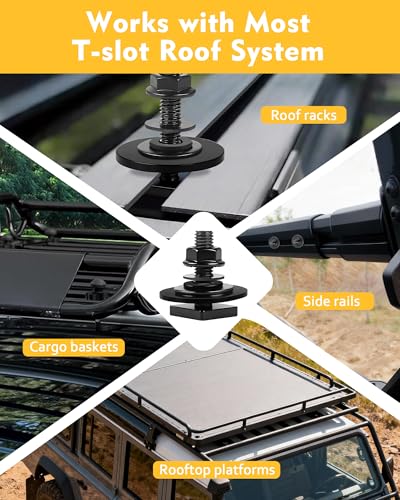 Image of T Slot Bolts for Roof Rack Cross Bars, Platform, Cargo Basket, Stainless Square T Track Bolt Adapter to Secure Bike /Ski /Kayak Rack, Solar Panel, Awning, 4mm Thick