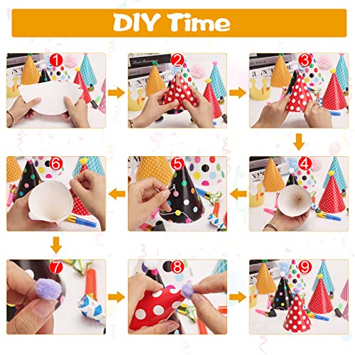 Metagio Kit 38 Pièces Chapeau Anniversaire Enfant - 11 Chapeaux Cône De Fête Et 27 Sifflets Colorés Avec Pompons Pour Fêtes De Bébé