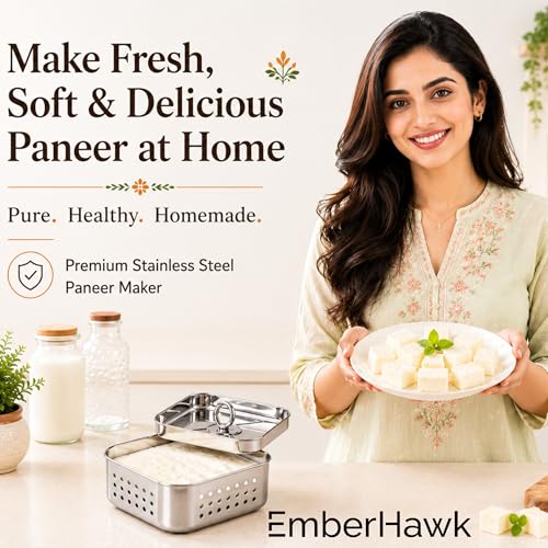 Image of Paneer Maker Steel - 12.5 x 12.5 x 4.5 cm | Paneer Maker Mould Press for Healthy Homemade Paneer, Tofu & Cheese | Rust-Free Durable & Easy to Clean (550 ML)