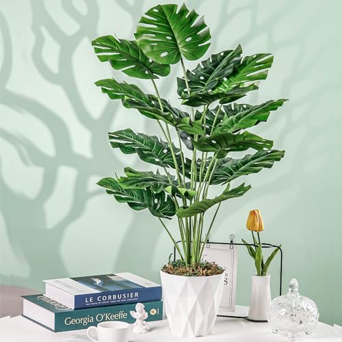Der-Rose-28-Fake-Plants-Large-Artificial-Monstera-Faux-Plants-Indoor-with-White-Pot-for-Home-Office-Living-Room-Decor