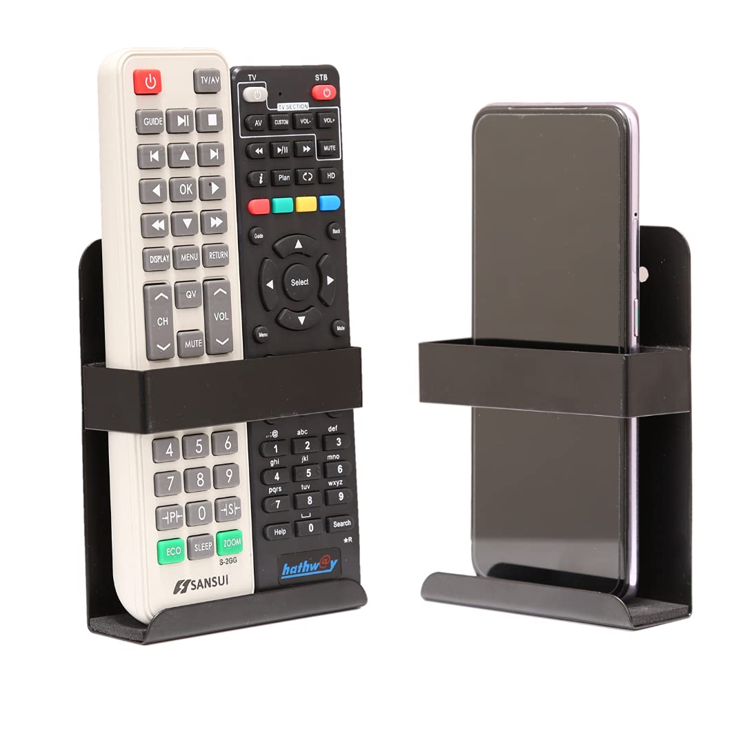 Royal Products Wall Mount Acrylic Mobile Holder Charging Holder Comfortable for All Smart Mobiles(Pack of 2, Black) Stand for TV, AC, DTH Remotes.
