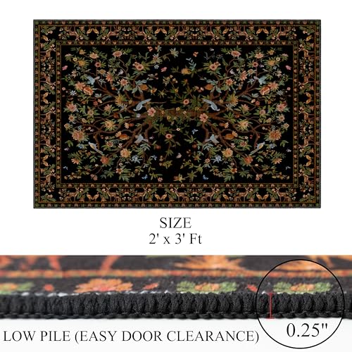 Tapete decorativo Boho floral 2x3 ft lavable negro miniatura 2