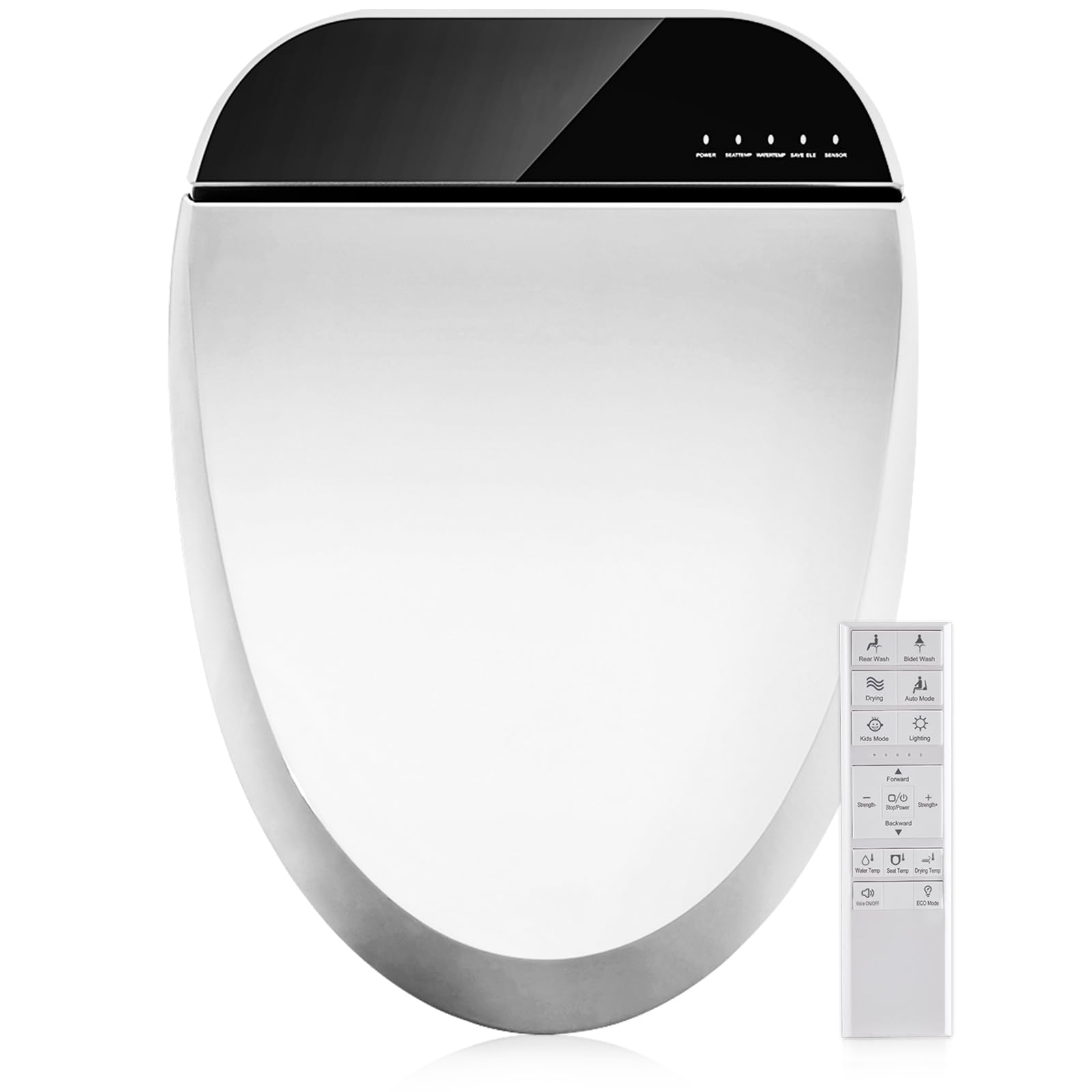 Combier Bidet Toilet Seat with Heated Warm Water & Nozzle Wash, Auto-Dry, Quiet Close Lid, Wireless Remote - Electric Bidet Seat 102S-B(Elongated)