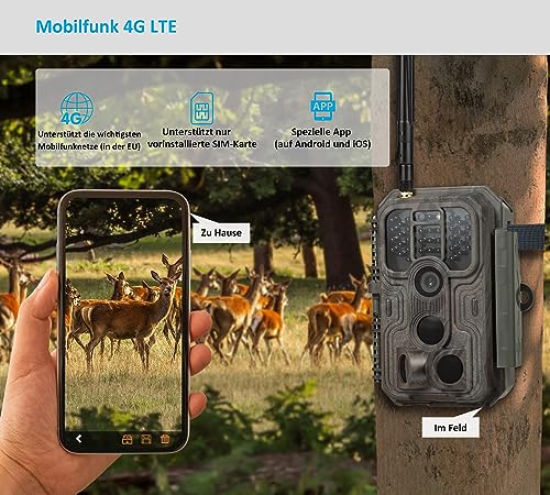 Meidase S950 4G LTE Wildtierkamera, 32MP 1296P, 30m Nachtsicht, 0.1s Bewegungserkennung, IP66...