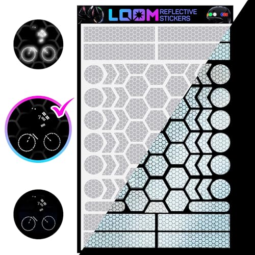 LOOM Fahrrad Reflektoren Aufkleber Set | 67 stk Prismatic Grau | German Oralite Qualität | Reflektoren fahrrad | Wasserdicht | Für Helm, Auto, Anhänger, Reflektoren schulranzen kinder