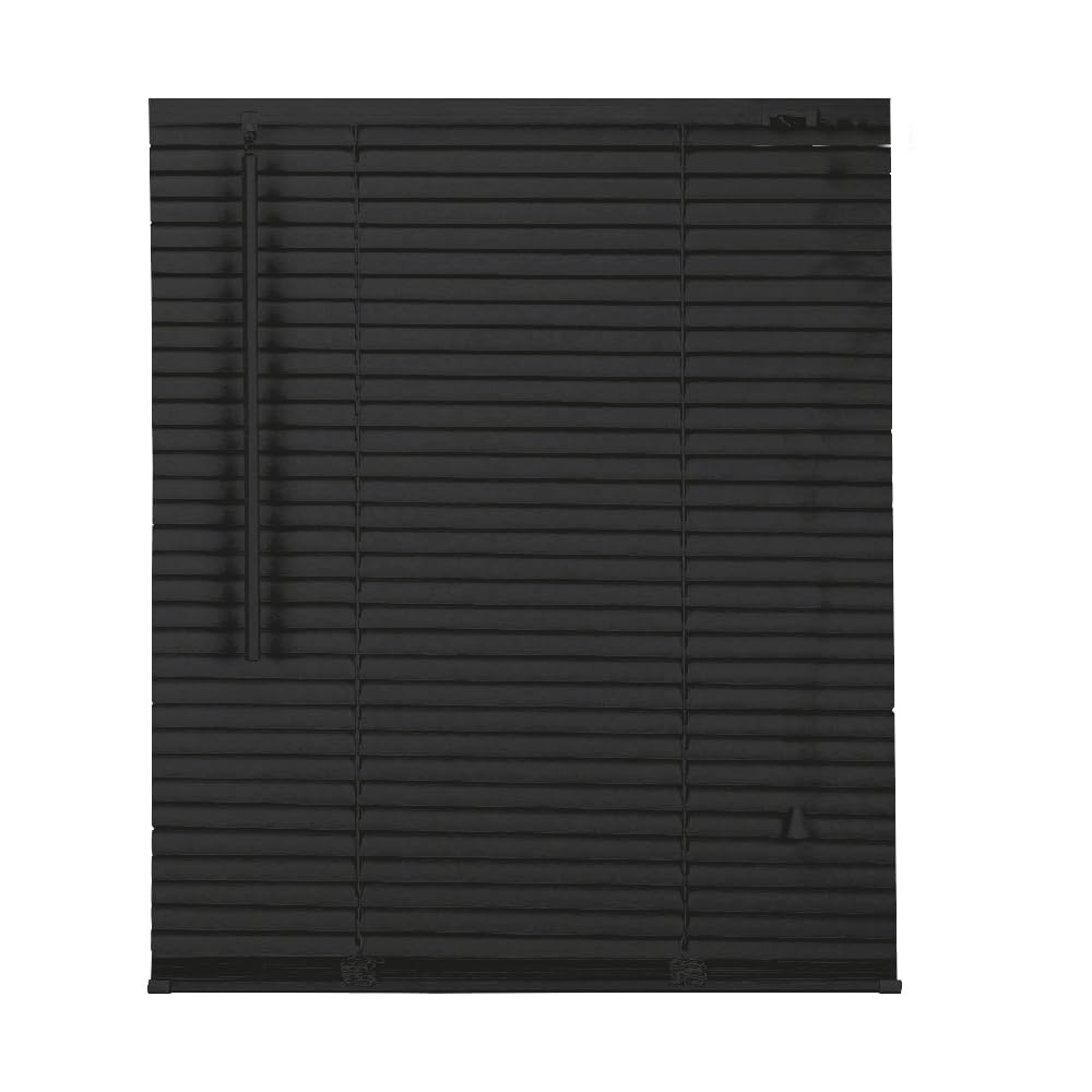 Apex Furnishings Black Pvc Venetian Blinds - 25Mm Slats Easy Fit Pvc Window Blinds Child Safe Fittings Trimmable Curtains Windows Shutters For Home Office ( 210W X 150L Cm)