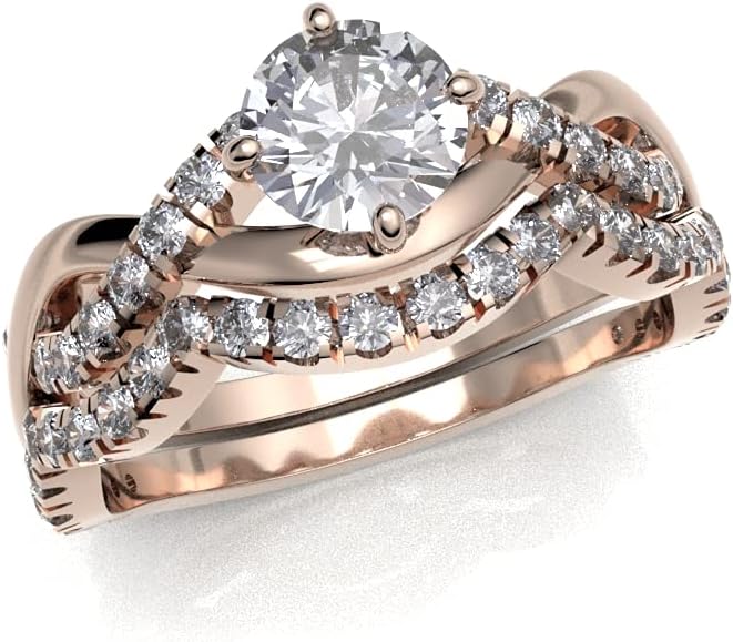 JEWELS FORUM 0.70 Carat TCW Round Diamond Infinity Engagement Ring Set 14K Gold Ladies Wedding Band 0.33 Carat Solitaire Diamond Split Shank Pave Set Stackable Ring For Women Color HI/Clarity I1