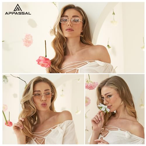 Retro Rectangle Sunglasses for Men Women Vintage Narrow Rimless Metal 90s Small Sun Glasses AP36842