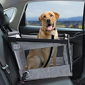 Dog Car Seat for Pet Travel with Waterproof Pad, Harness Hook, Breathable Mesh, and Adjustable Backseat Safety Belt, Protective Bucket Booster, Small, Medium, Large Breeds (Grey)