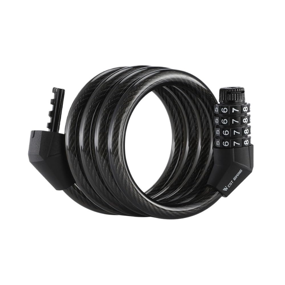Giveduno Transparent Black Bicycle Lock, Bike Lock Steel Cable Chain 4-Digit Password Scooter Mtb Black