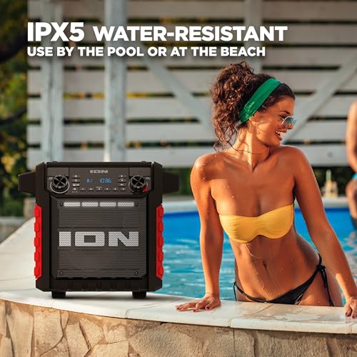 Image of ION Tailgater Classic Outdoor Portable Bluetooth Speaker with Rechargeable Battery, FM Radio, USB Port, IPX5 Water-Resistant, 6.5 inch Woofer, App, Red