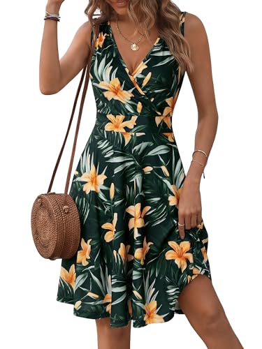 Image of GUBERRY Womens Wrap V Neck Sleeveless Sundress Summer Flare Tank Dress with Pockets