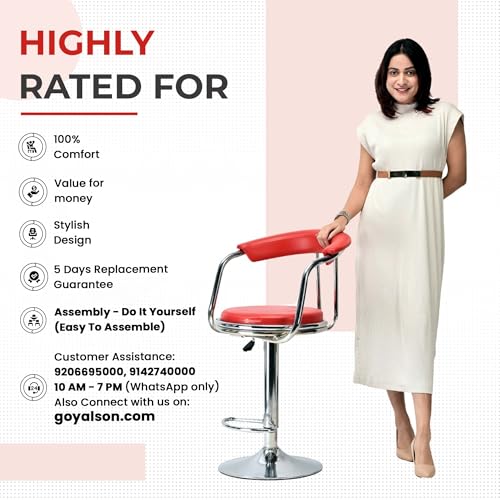 Image of GOYALSON Classic Height Adjustable and Revolving Bar Stool Kitchen Chair (2, Red)