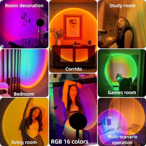 Sunset Lamp Projector LED Lights for Women's Bedroom Night Light RGB Sun Sunlight Lamp 10W 360° Rotation Mood Lighting H 