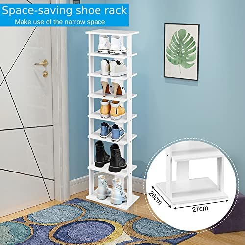 COSTWAY 7-Tier Shoe Rack, Freestanding Wooden Shoe Shelf Storage Stand, Single/Double Row Corner Shoes Organiser Unit for Home Hallway Entryway Closet (27 x 26 x 110cm, White)