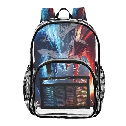 Clear Backpack for School Fire Blue Red Dragon Transparent Bookbag for Girls See Through PVC Boy Backpacks