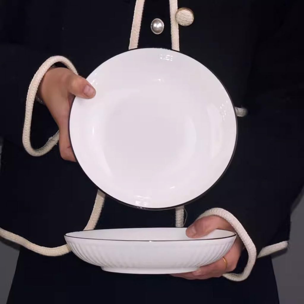 Essteller, Teller, Haushaltsteller aus Keramik, tiefer Teller, einfaches Japanisches Geschirr, Teller, Suppenteller, Schüssel, Essteller-Set, Keramik-Essteller(Groß)