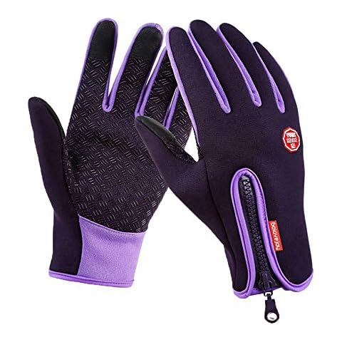 Outdoor Winter Touchscreen Waterproof Warm Full Finger Bike Gloves Winter Cycling Gloves Road Moutain Bike Bicycle Gloves (Purple, m) Cover