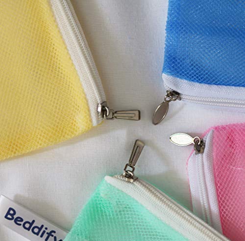 Image of Beddify Set of 12 Reusable Fridge Mesh Fabric Storage Bag for Vegetables and Fruits with Zip Lock (9 X 14 Inches) Multi Color
