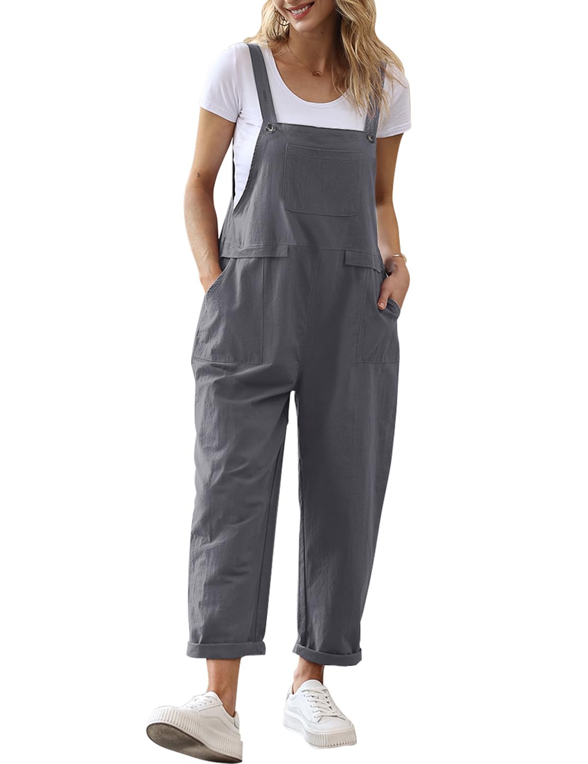 YESNO Damen Latzhose Sommer Oversize Trägerhose Beiläufig Loose Bib Pants Overall Baggy Jumpsuit Strampler Sommerhose mit Träger PV9DE