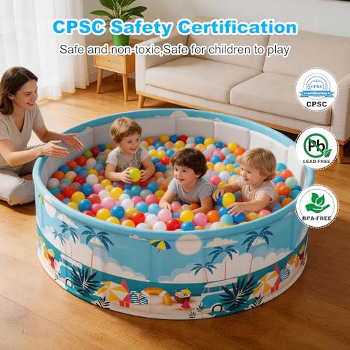 Image of Foldable Swimming Pool for Kids 62.9 inchx17.7 inch Hard Plastic Portable Dog Pool Anti-Slip Collapsible Pets Bathtub Kiddie Pool Indoor Outdoor Backyard (Beach Party 63'')