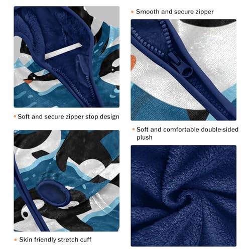 Penguins in Water Toddler Fleece Jacket Girl Boys Hooded Fleece Jacket Coat Warm Outwear Zip-up 3-10T3