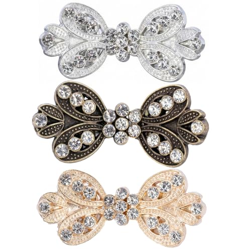 XENQITO 3 Pièces Pinces à Cardigan, Clips de Pull,Shawl Clip Vintage, Cardigan Collier Clips,Perle Épingle à Châle, Fermoir de Pull, Femmes Broches de Chandail Pour les Vêtements pour Femmes et Filles